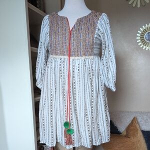 Bohemian White and Brown Tunic Dress